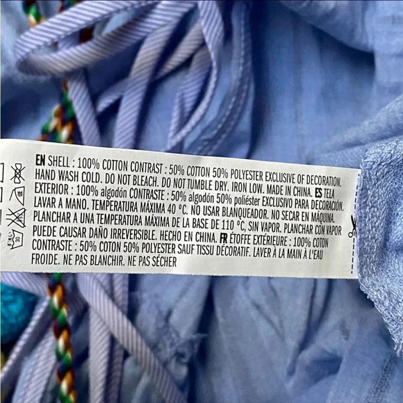 English Factory Blue Pom Pom Tie Top Tiered Sleeve Blouse Size Small - Picture 16 of 16